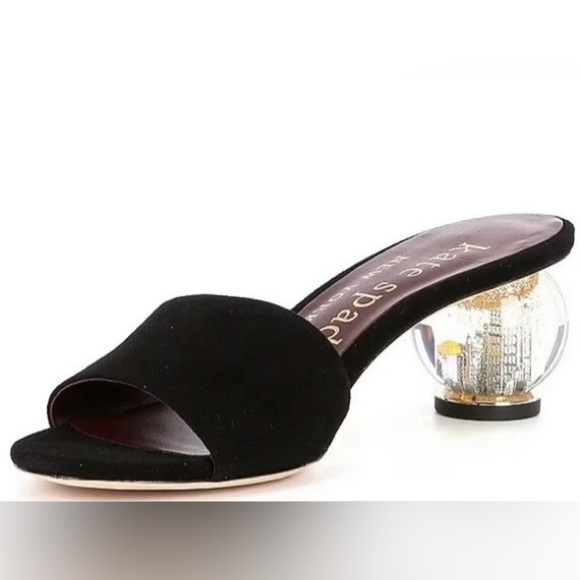 Kate Spade Black Suede Polished NYC Snow Globe Slide Sandals *Minor Flaws* - Picture 12 of 13